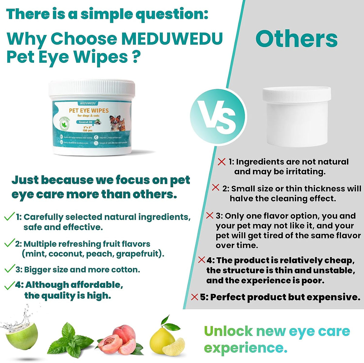 Textured tear stain remover wipes safe for daily use on dogs and cats