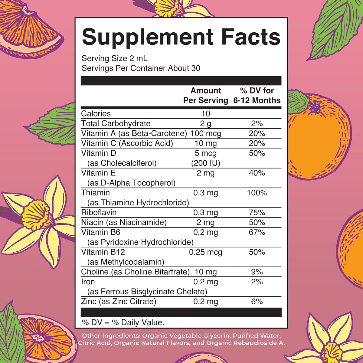 MaryRuth's infant multivitamin bottle with dropper and label details