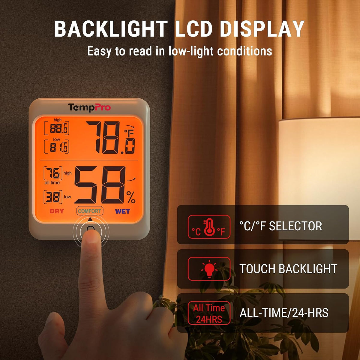 TempPro indoor thermometer comfort level indicator feature