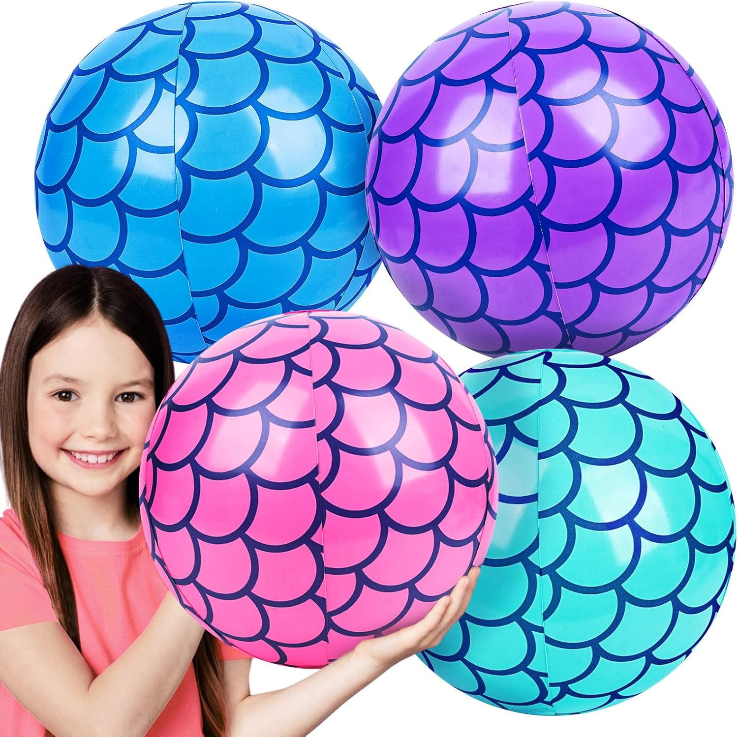 FUTUREPLUSX inflatable beach balls front view four pack mermaid theme