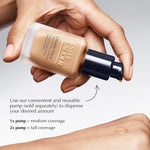 Estée Lauder skincare infused foundation bottle alongside elegant professional makeup application tools