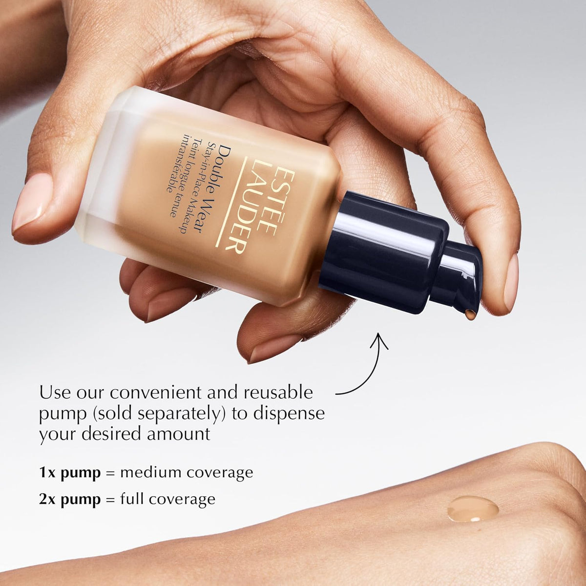 Estée Lauder skincare infused foundation bottle alongside elegant professional makeup application tools