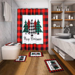 Irenare Buffalo Plaid Christmas Shower Curtain Set front view showcasing the red and black check holiday design.