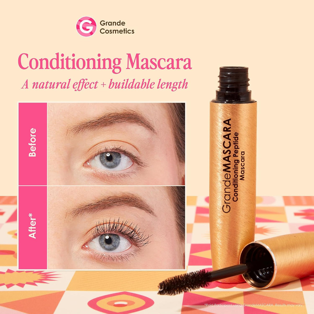 Grande Cosmetics GrandeMASCARA close up of dual fiber applicator brush