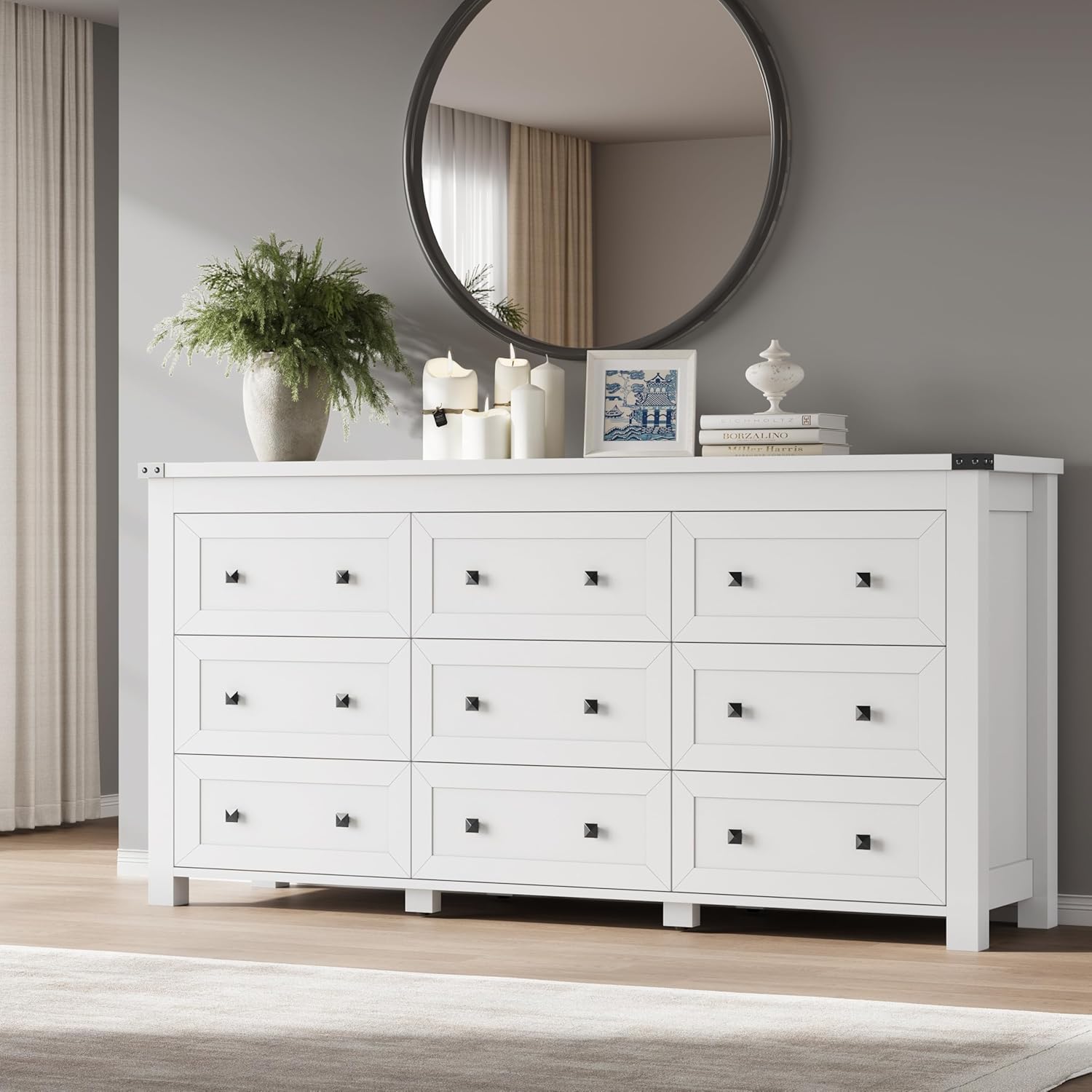 Bornoon 9-drawer wooden dresser front view for bedroom storage