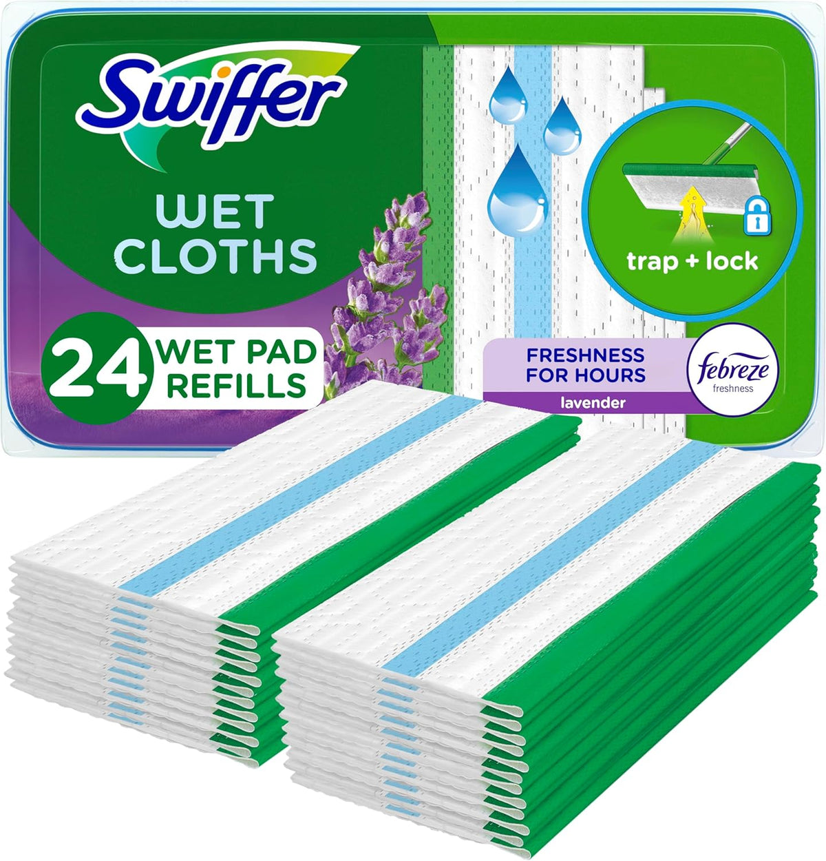 Swiffer Sweeper wet mopping pad refills front packaging view showing 24 count text