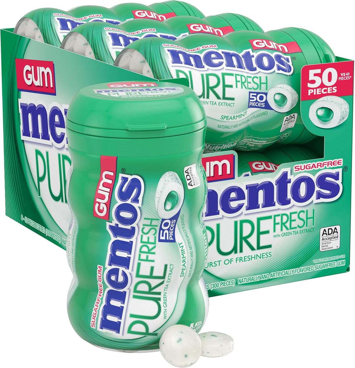 Mentos Pure Fresh Sugar-Free Chewing Gum with Xylitol, Fresh Mint, 50 Count (Pack of 6) - Image 11