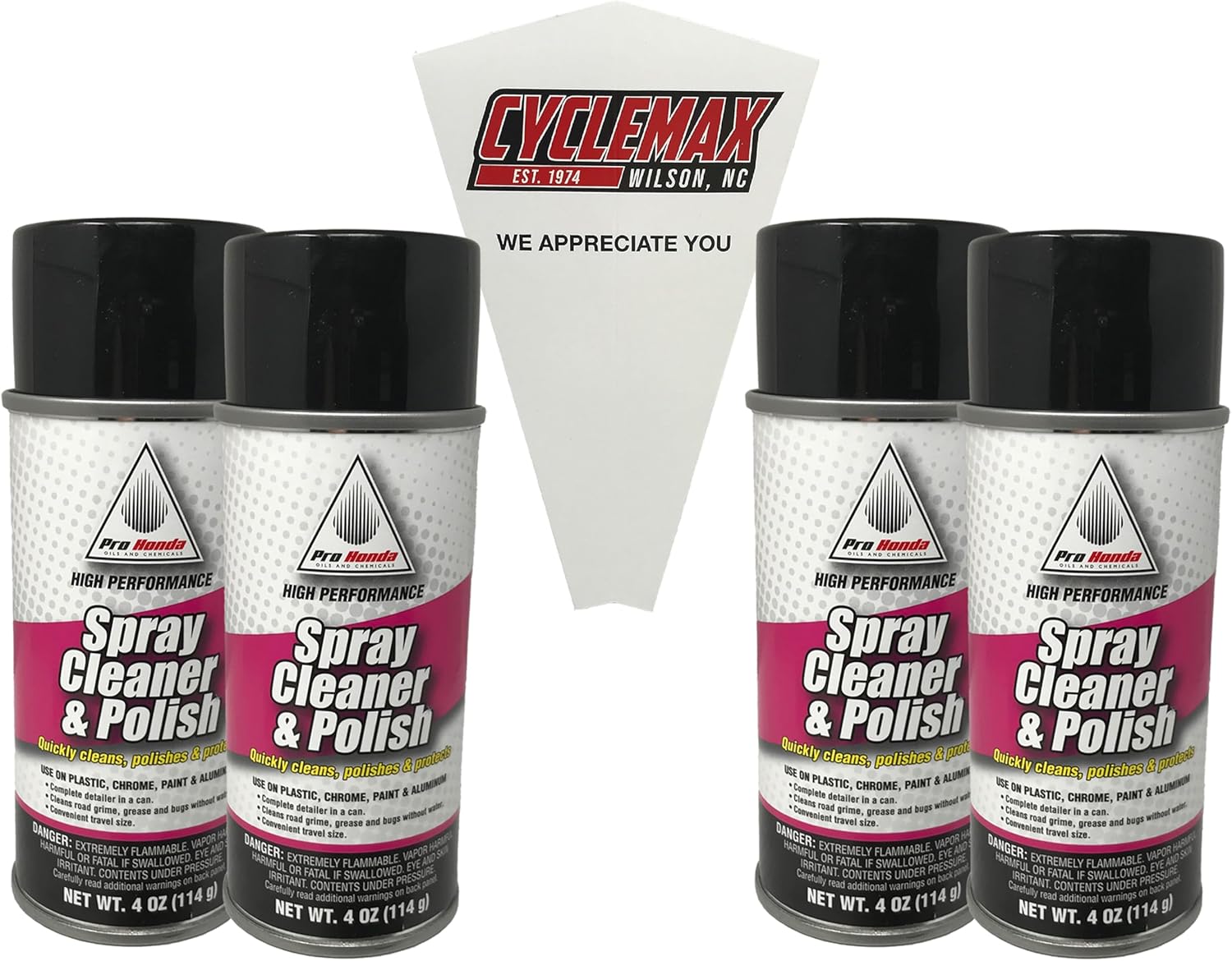 Cyclemax Pro Honda Spray Cleaner and Polish four pack front view