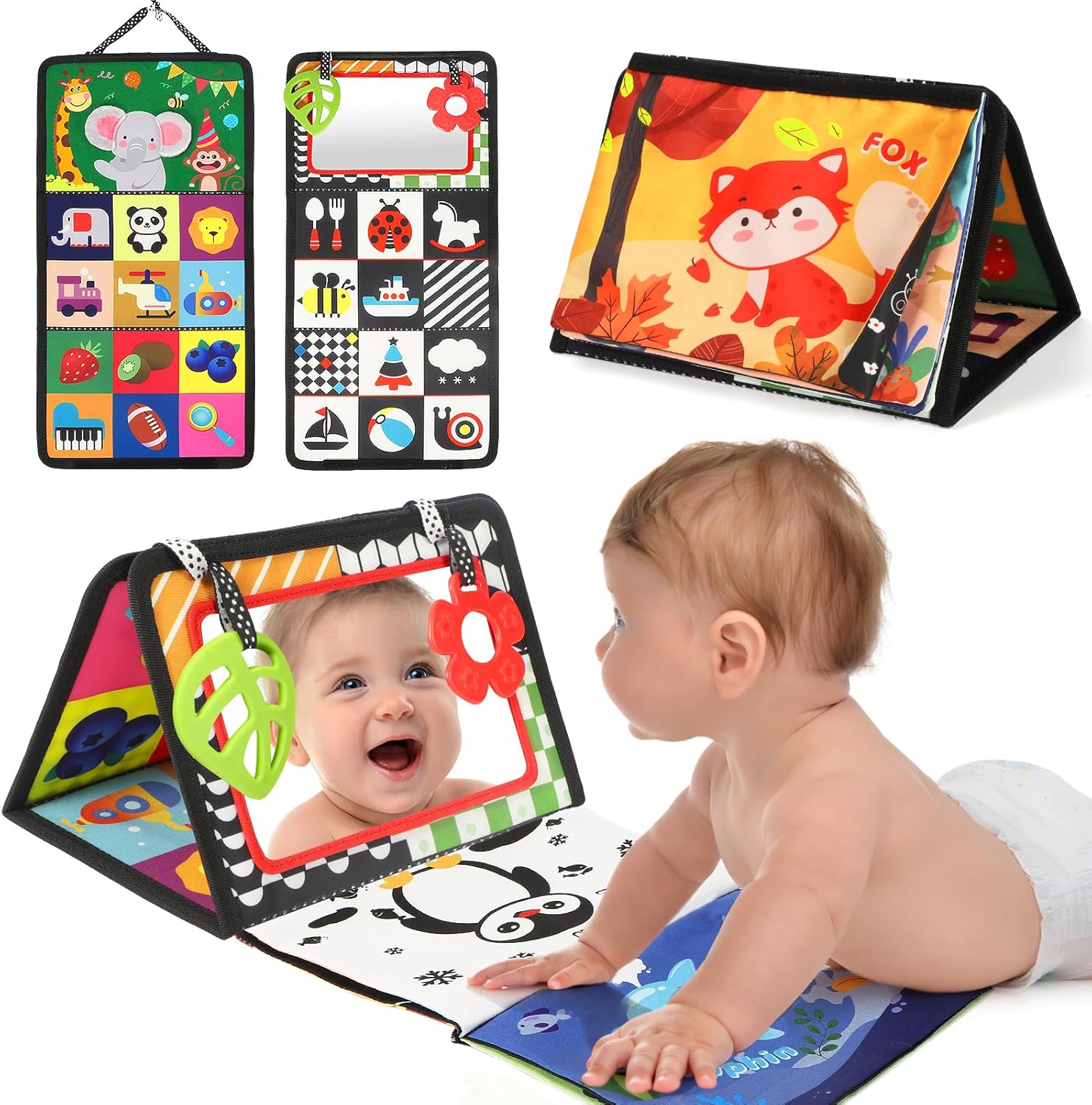 BBWOO baby tummy time toys front view showing high contrast patterns