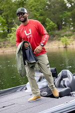 HUK performance cargo trousers waistband and closure detail