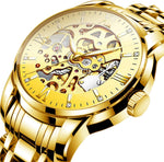 Biden mechanical skeleton watch transparent dial close up