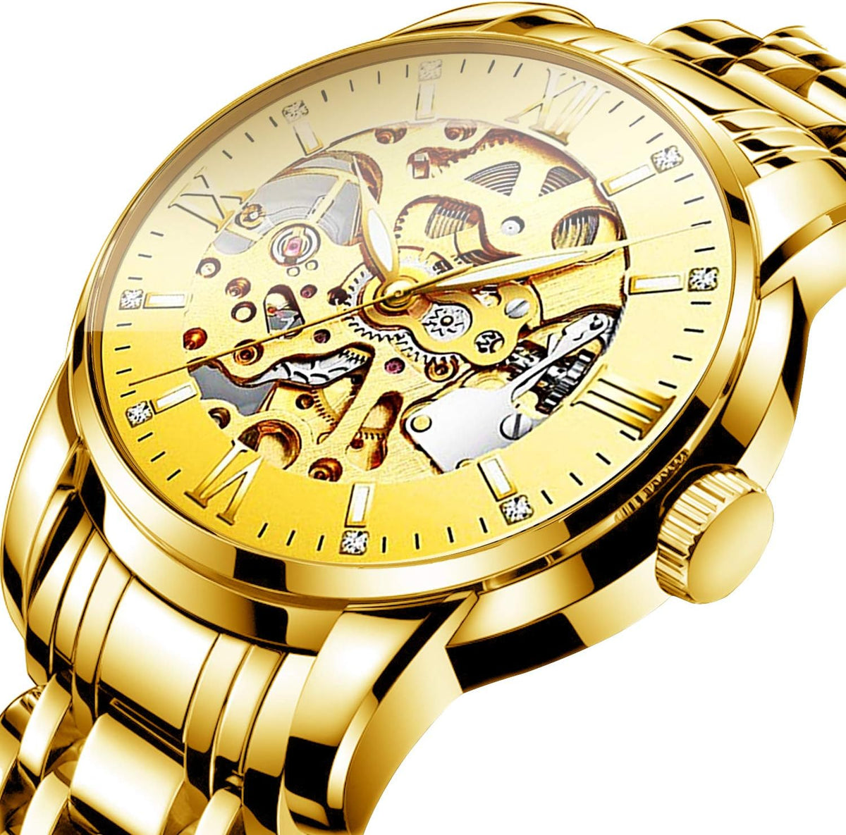 Biden mechanical skeleton watch transparent dial close up