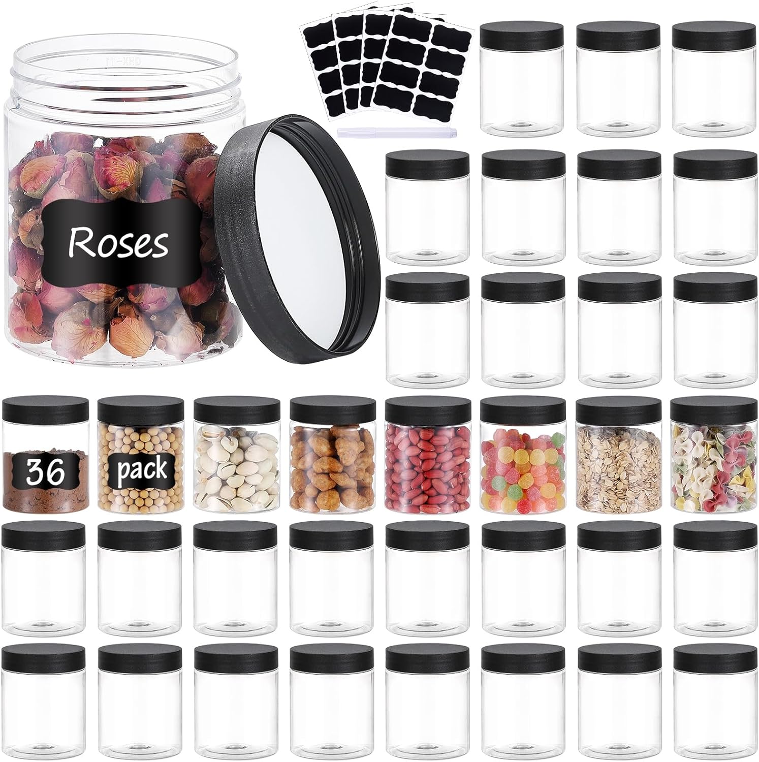 Oushinan 36 piece 8 Ounce plastic storage jars set