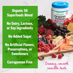Orgain protein container side view showing organic certification