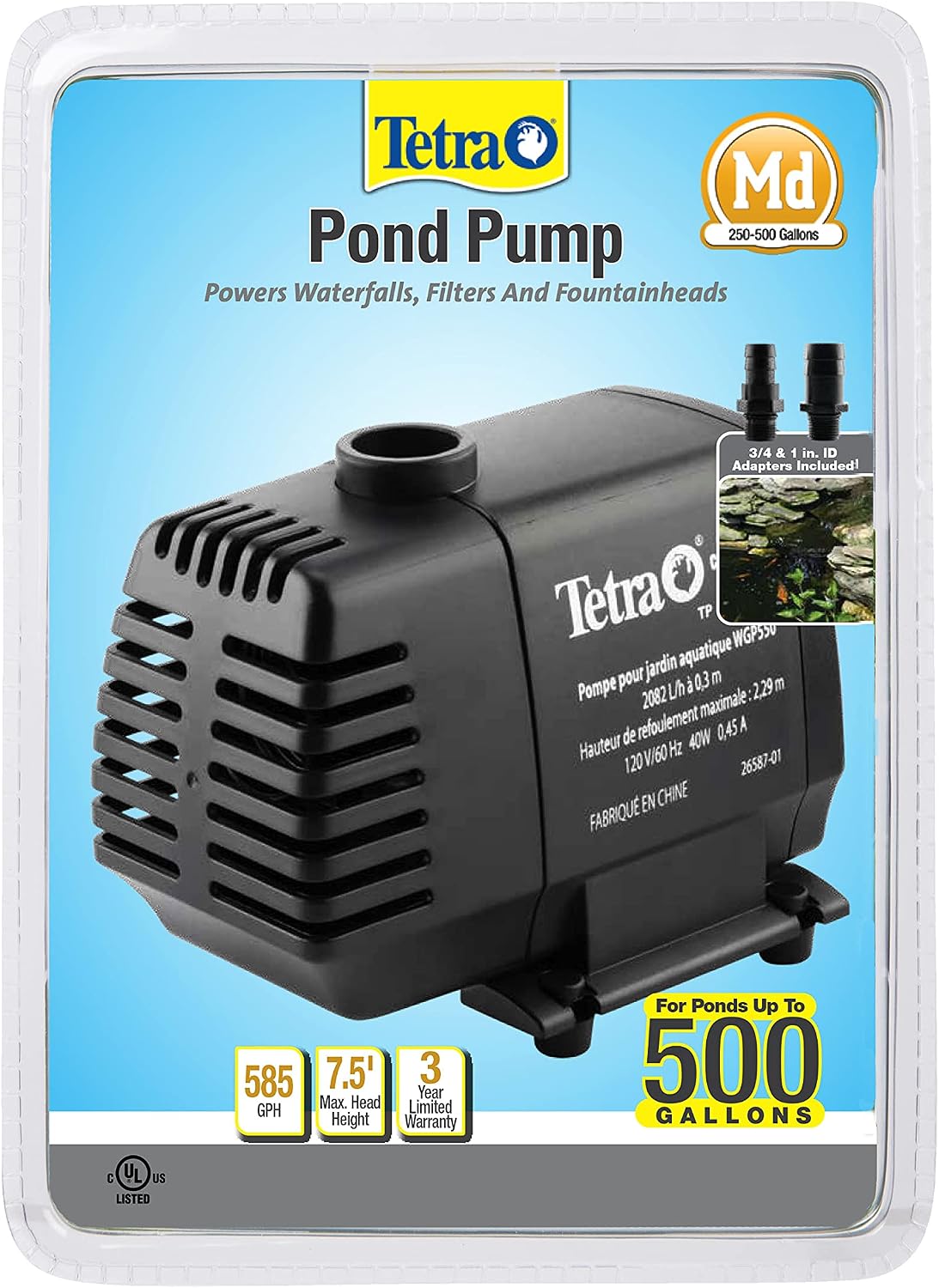 Submersible pond pump positioned near a waterfall feature