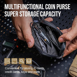 OneTigris black nylon coin purse held in hand