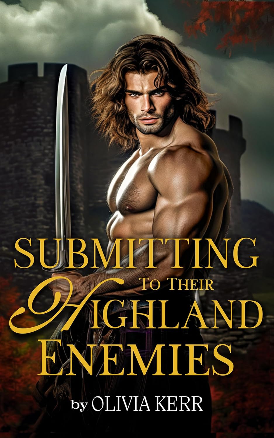 Olivia Kerr Submitting to Their Highland Enemies romance novel collection cover front view
