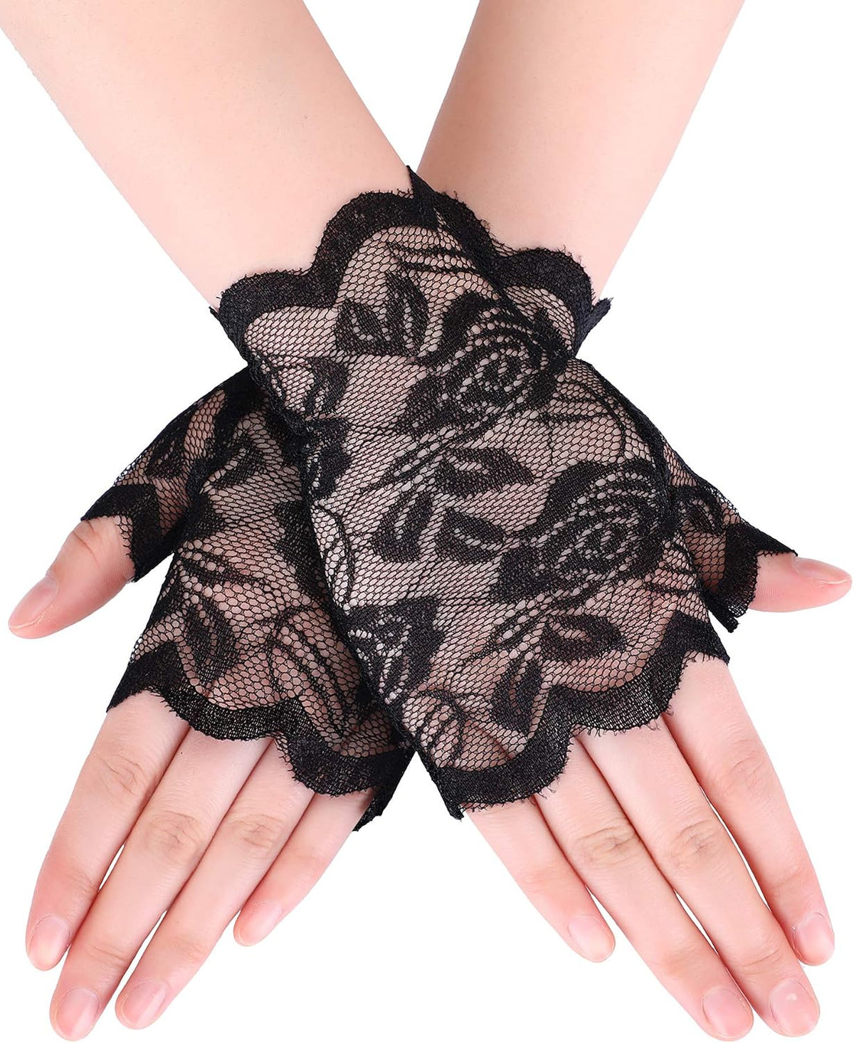Skylety short fingerless lace gloves front view