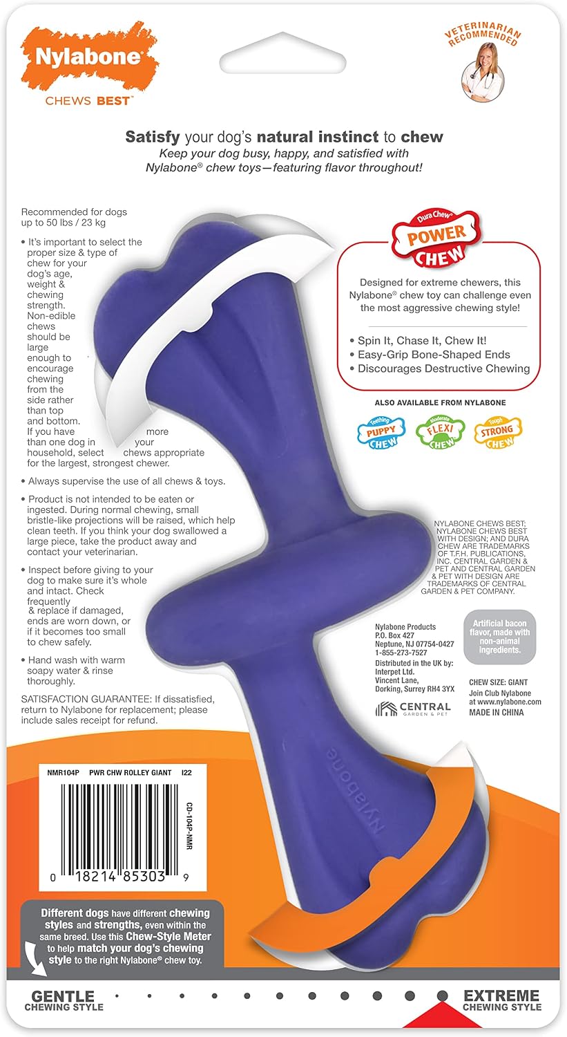 Nylabone rolley bone dog toy lifestyle action shot