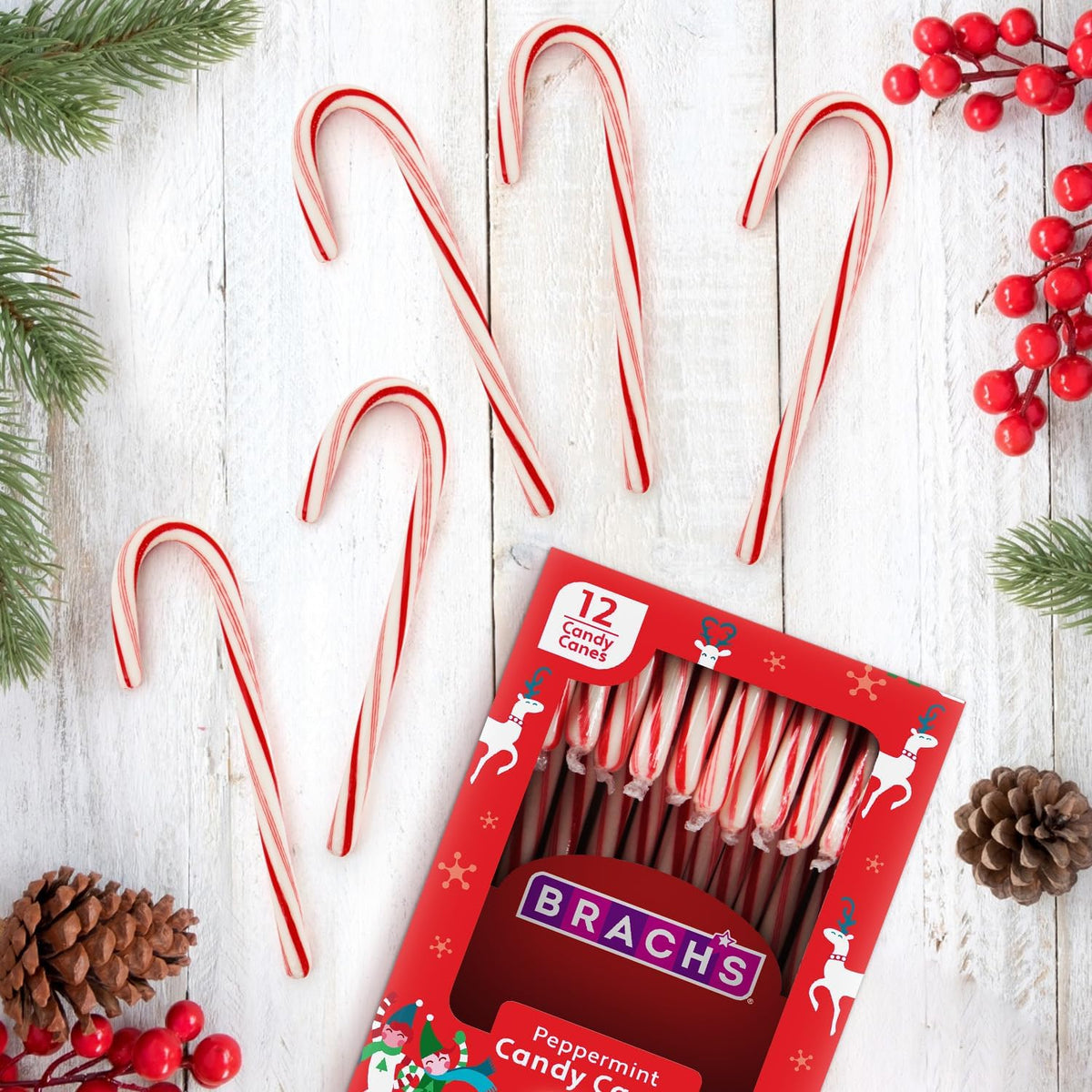 Authentic American peppermint candy canes used as decorative elements for a gingerbread house.