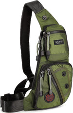 Nicgid black sling bag lifestyle shot during outdoor travel