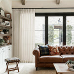 DUKIYO extra wide pinch pleated linen curtains front view interior