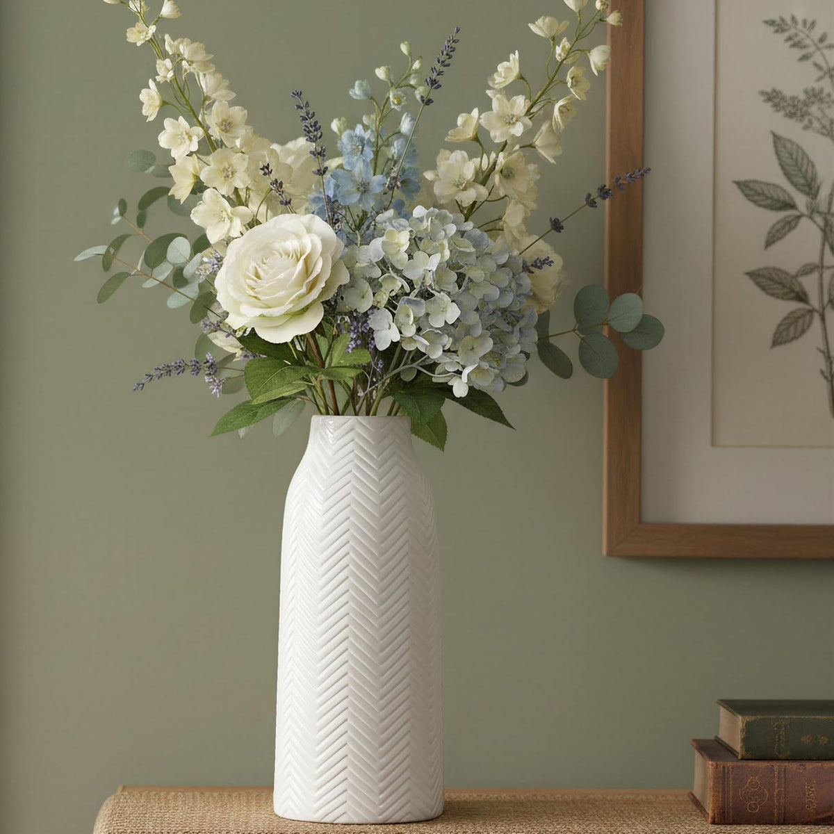 Hjn minimalist vase placed on a modern living room bookshelf