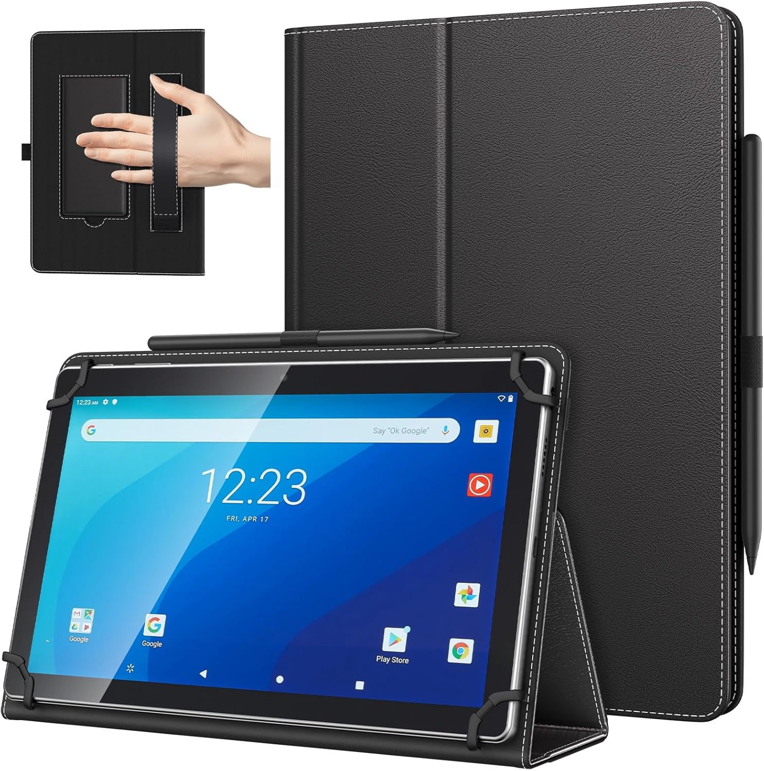 TiMOVO universal tablet case black front view closed folio cover