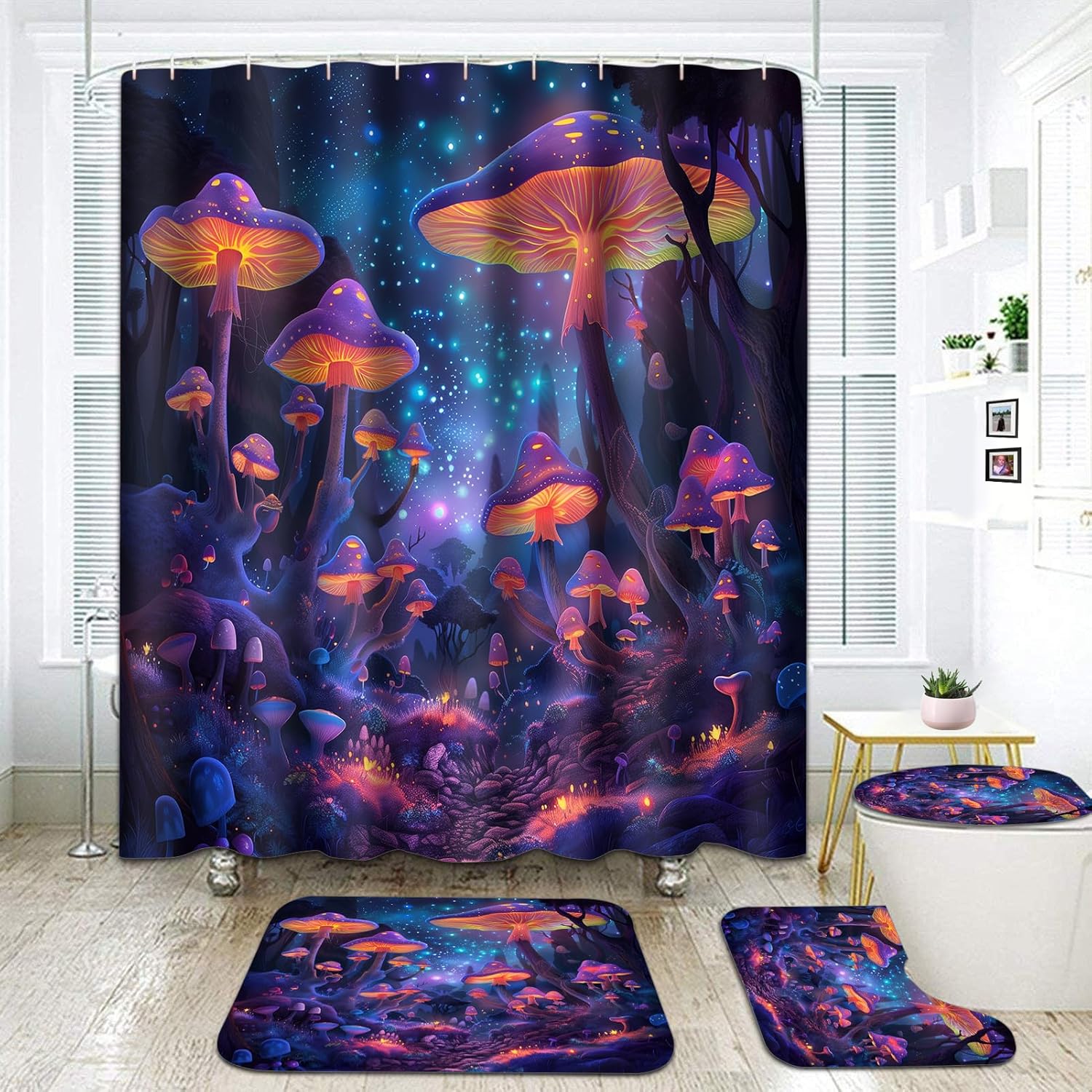 Vodrm mushroom 4-piece bathroom shower curtain set front view