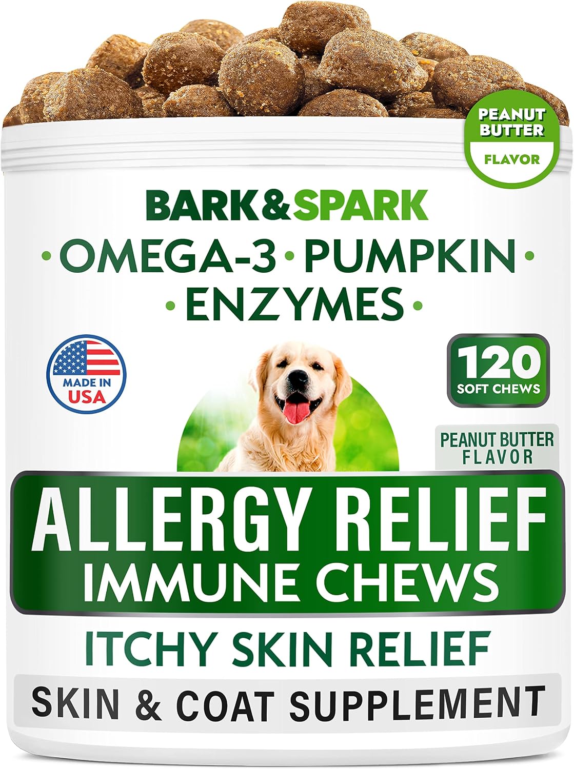 BARK&SPARK Dog Allergy Relief Soft Chews for Skin Health & Seasonal Allergies - Anti-Itch Supplement w/Omega-3, Quercetin & Bromelain Immune Treats for Dry Skin & Hot Spots - Chicken - 120ct - Image 10
