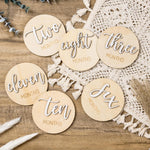 Giftacity milestone wooden circles monthly baby front view layout