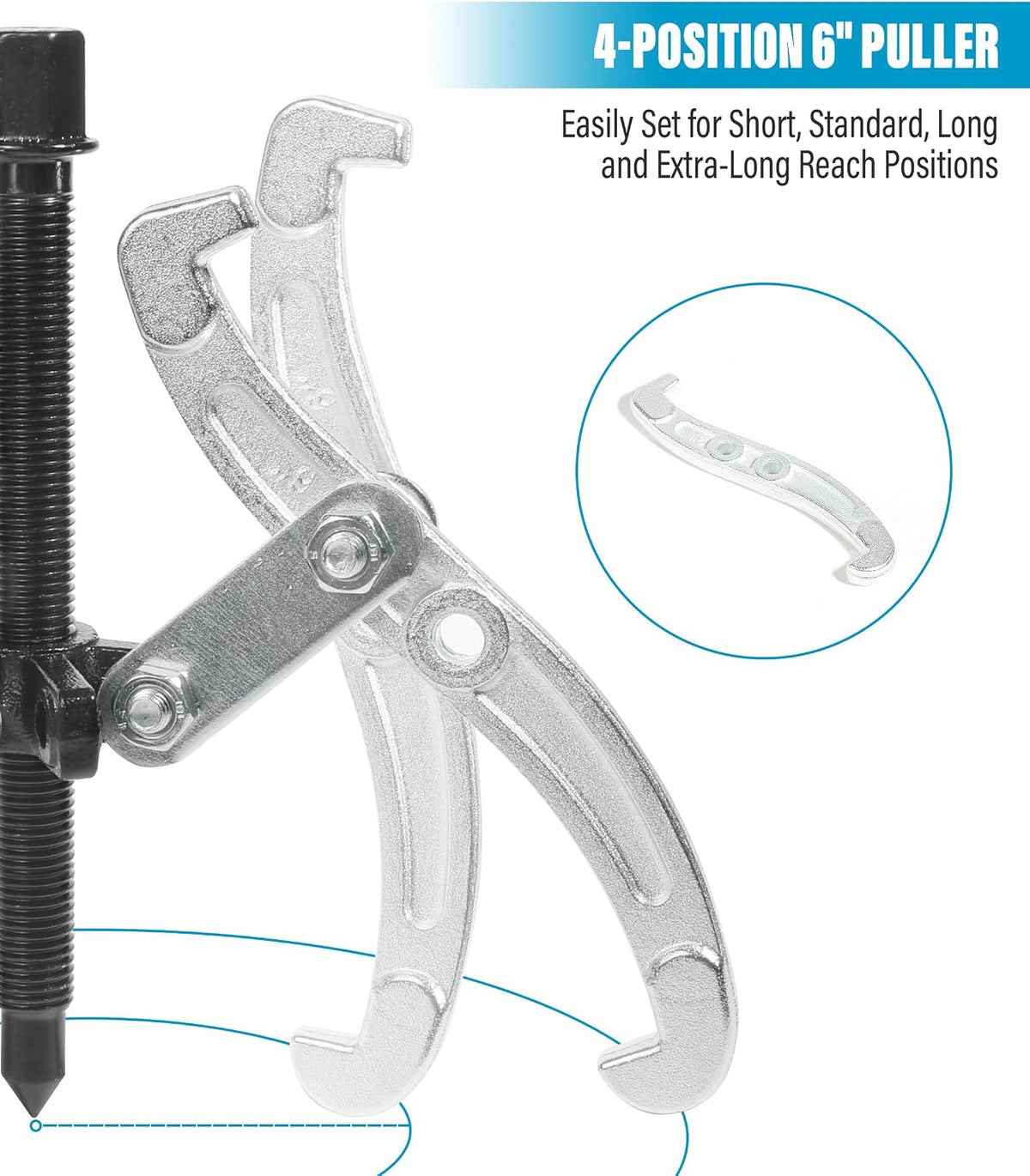 Racoona bearing removal tool claws and screw mechanism