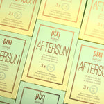 Pixi Aftersun sheet mask packaging highlighting aloe vera cucumber and chamomile ingredients