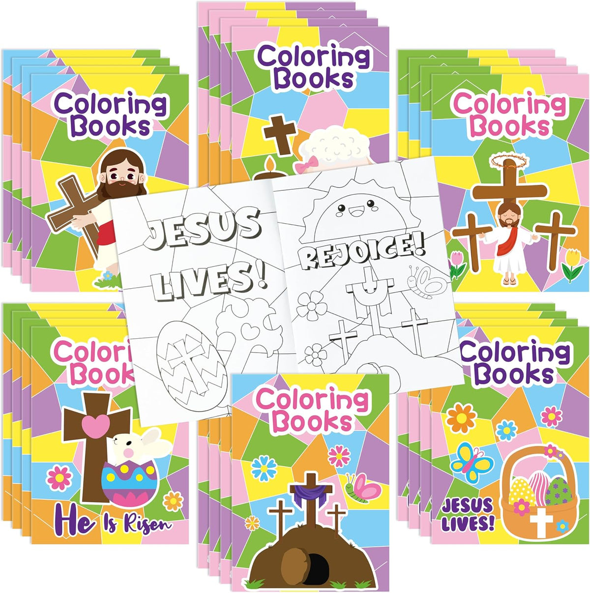 ANGOLIO Easter geometry coloring books front view showing all 24 pieces
