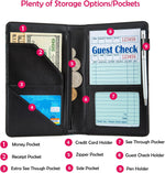 Close-up of the secure zipper pocket on the server book