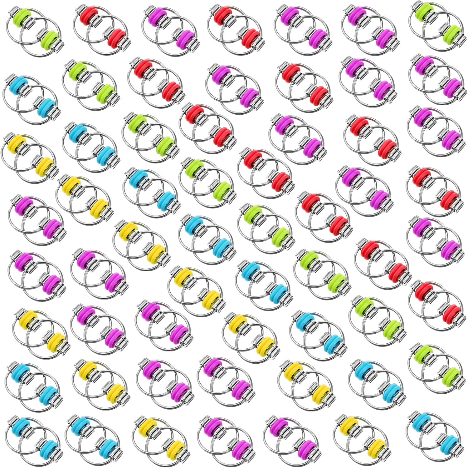 Skylety bike fidget chain flippy toy pack front view showing ten multi-colored keychains