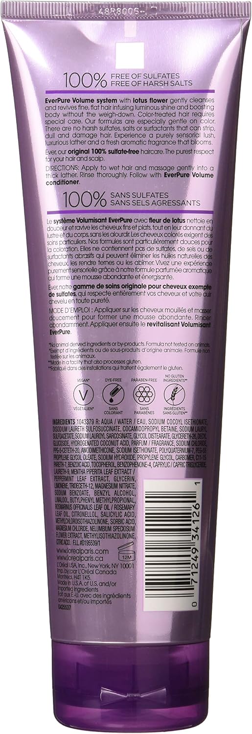 L'Oreal Paris Ever Pure Volume Shampoo packaging details and size overview