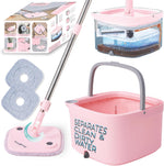 True & Tidy True Clean Mop and Bucket System front view of rose pink bucket and square mop.