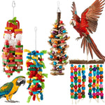 Seenelling extra large bird parrot toy four piece set front view hanging inside a large pet cage