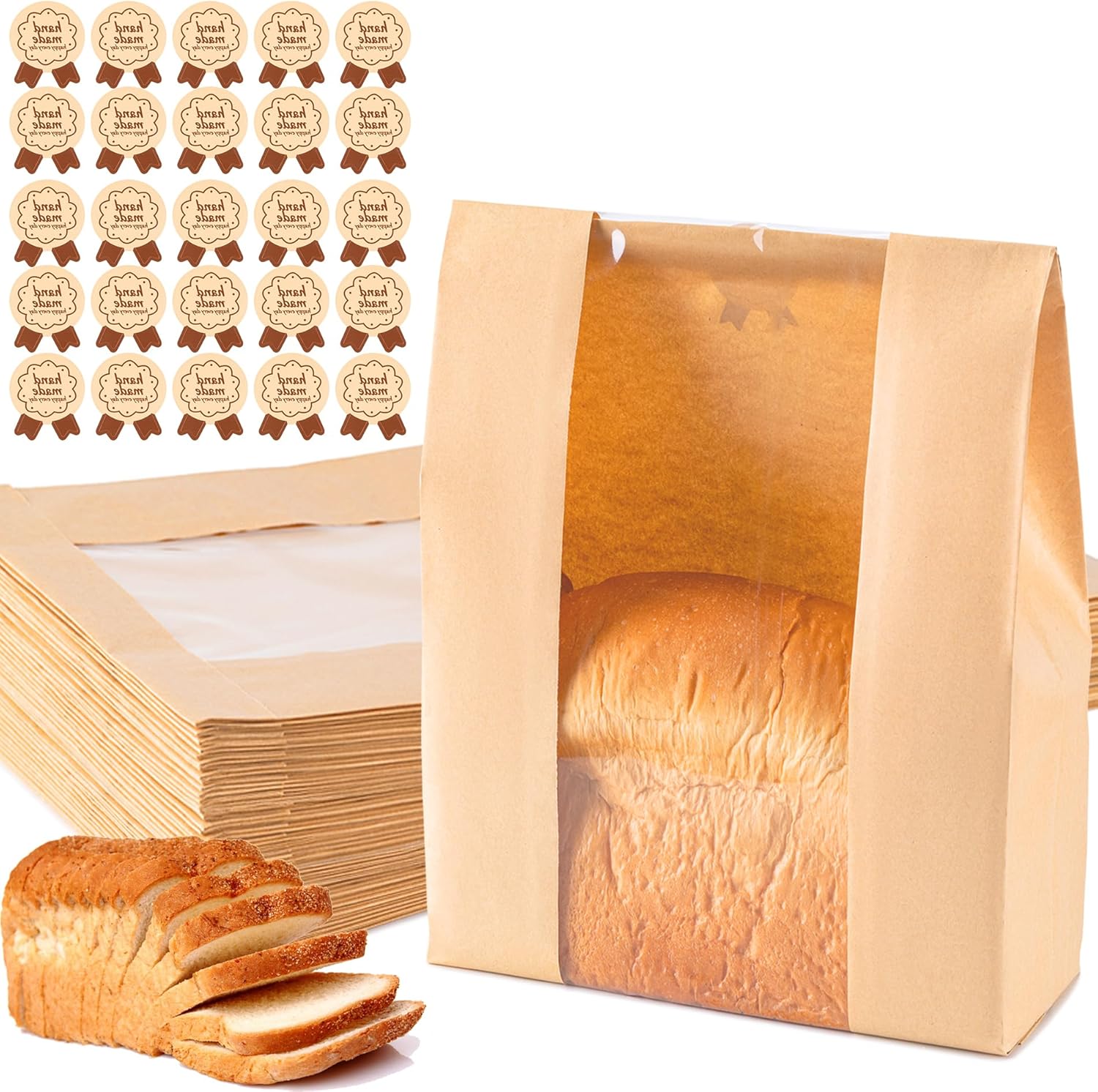 Hoewina Sourdough Paper Bread Bags front view with window for homemade bakery storage.