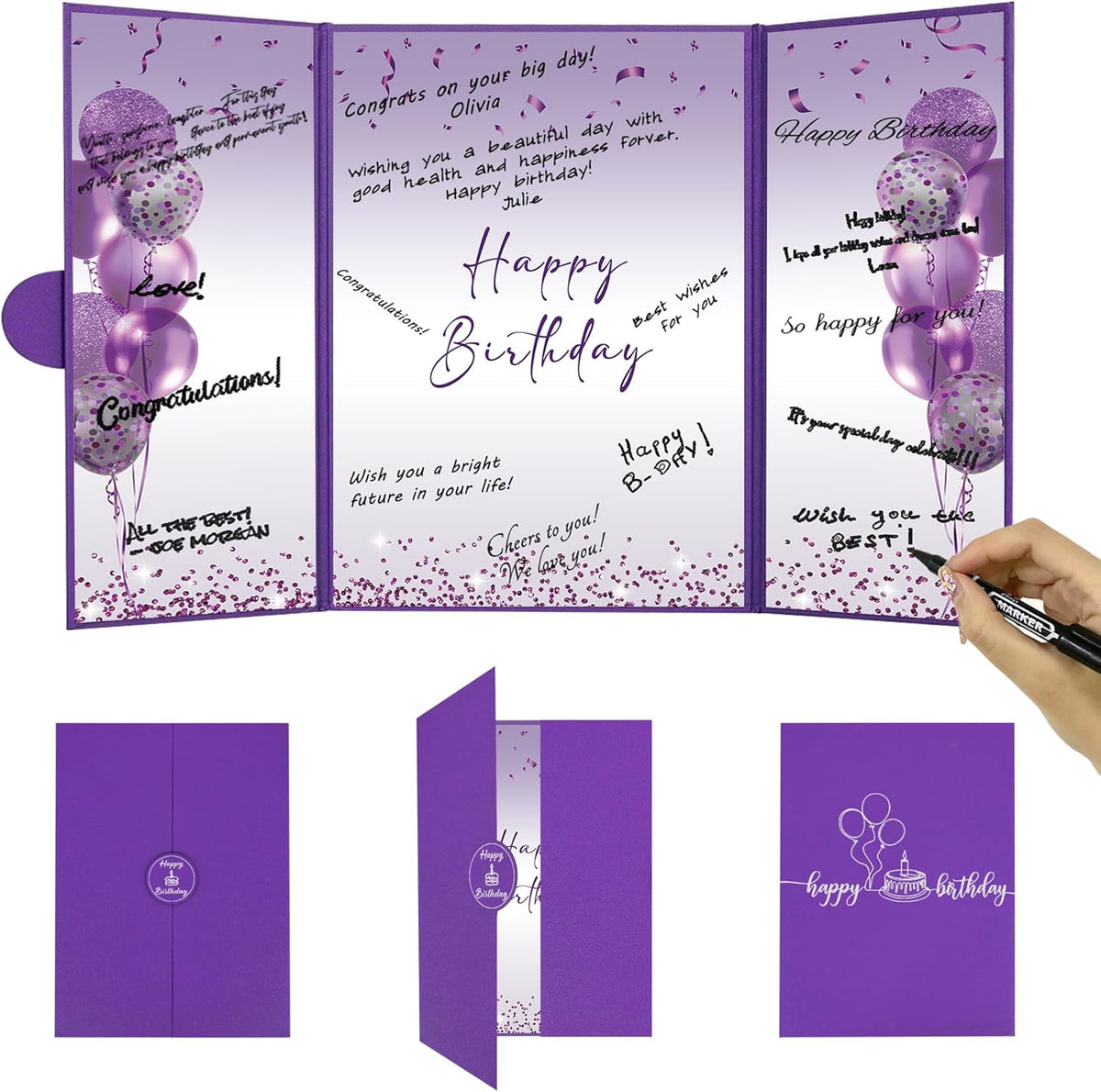 Darunaxy purple birthday signature guestbook front view