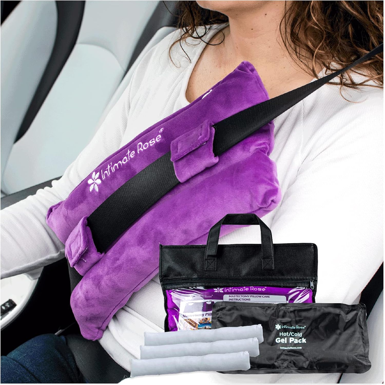 Intimate Rose Mastectomy Seatbelt Pillow - Seat Belt Pillow for Mastectomy Post-Surgery, Heart Surgery Recovery Support Cushion for Chest Chemo Port Pacemaker Bypass Hysterectomy Recovery Pillow - Image 1