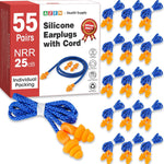 AZEN 55 pairs silicone ear plugs front view showing individual packaging