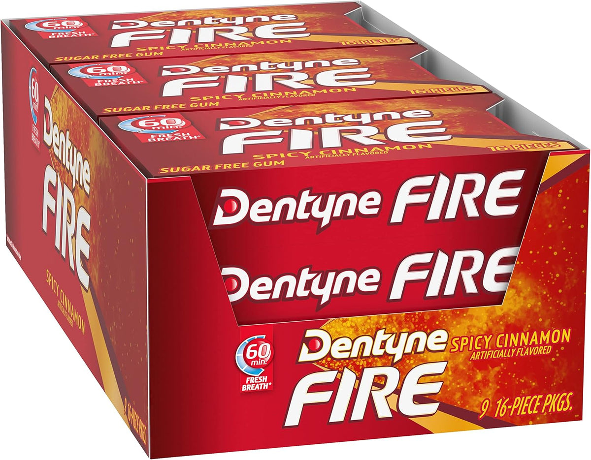 Dentyne Fire Spicy Cinnamon Sugar-Free Chewing Gum, Pack of 9 (144 Total Pieces) - Image 10