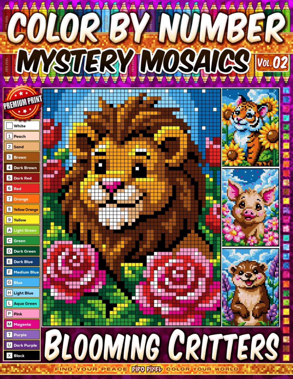 Color by Number - Blooming Critters - Mystery Mosaic Coloring Book - Vol. 02: 20 Designs in Pixel Art - Charming Floral Animal Scenes For Relaxation (Premium Print - Color by Number) - Image 1