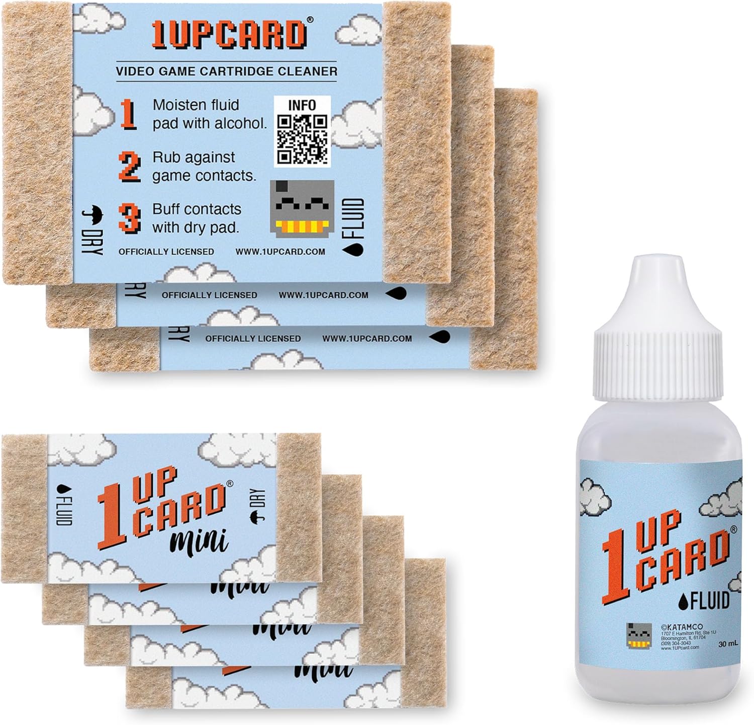 1UPcard video game cartridge cleaning kit front view
