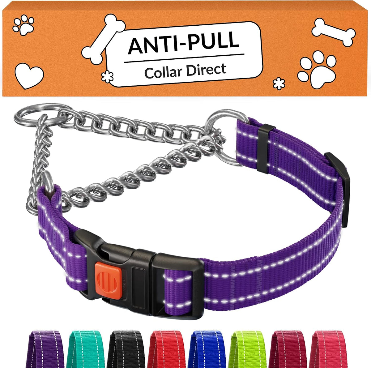 CollarDirect Martingale Dog Collar Heavy Duty Nylon Slip Collars for Small Medium Large Dogs [Stainless Steel Chain and Quick Release Buckle, Reflective, Black, S, 12"-15"] - Image 14