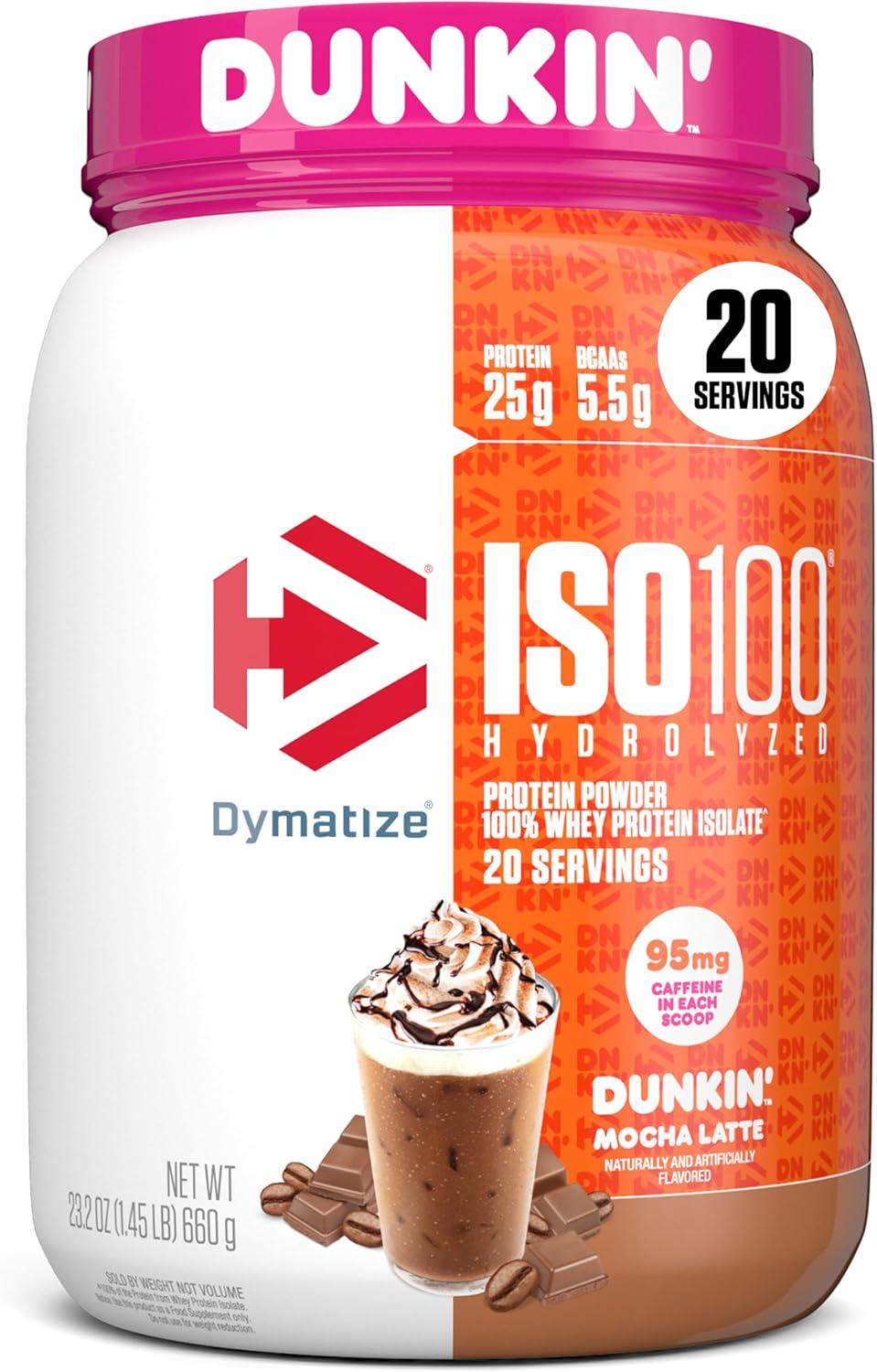Dymatize x Dunkin Mocha Latte ISO100 Whey Protein front view