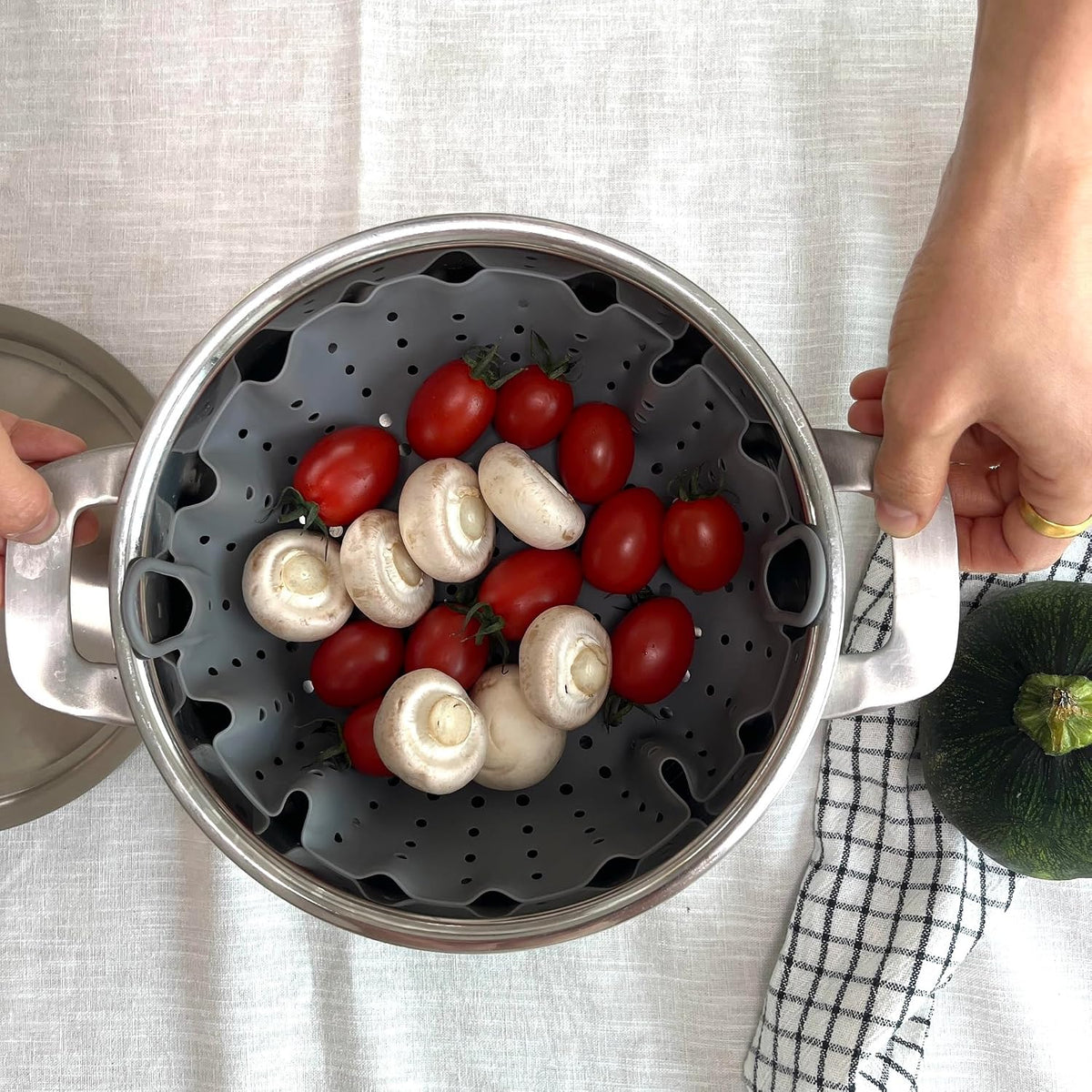 Korean Made Silicone Steamer Basket 10' Size, Silicone Steamer Insert for Pot Flexible Design (Gray) Stocking Stuffer - Image 9