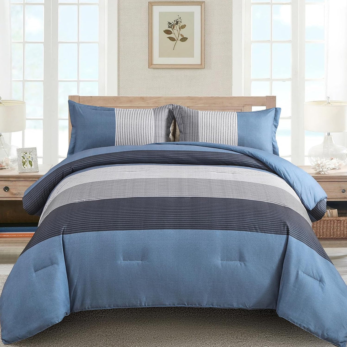 WONGS BEDDING Purple Comforter Set Queen, Reversible Purple Striped Patchwork Alternative Comforte Set for Queen Bed,3 Pieces(1 Comforter+2 Pillowcases), Soft Microfiber Bedding Set 90"x90" - Image 15